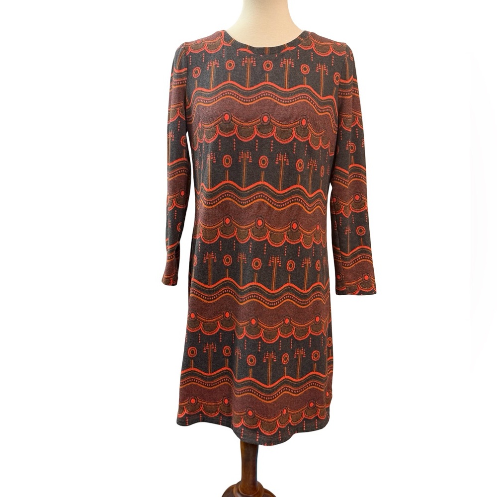 Boden Printed Knit Shift Dress Women’s Medium Gray Orange Geometric size 10